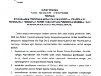 SURAT EDARAN TENTANG PENINGKATAN PENDIDIKAN MORALITAS DAN SPIRITUALITAS MELALUI PENDEKATAN PENDIDIKAN AGAMA PADA SATUAN PENDIDIKAN